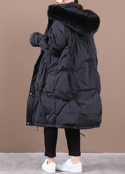 Warm black down jacket woman trendy plus size Winter down jacket hooded Cinched Luxury outwear - SooLinen