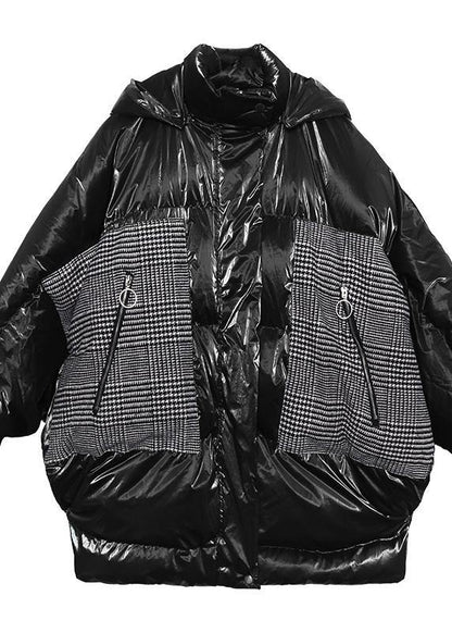 Warm green patchwork winter parkas oversize down jacket overcoat hooded - SooLinen