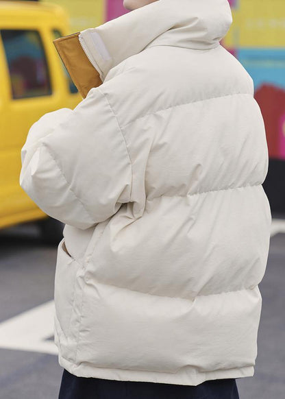 Warm nude women parka Loose fitting warm stand collar pockets winter coat - SooLinen