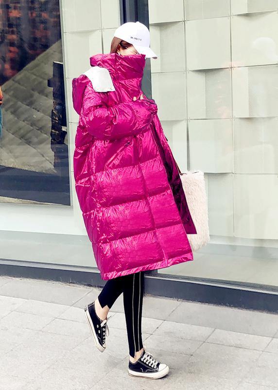 Warm oversize winter jacket coats rose hooded zippered down jacket woman - SooLinen