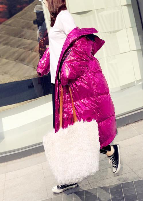 Warm oversize winter jacket coats rose hooded zippered down jacket woman - SooLinen