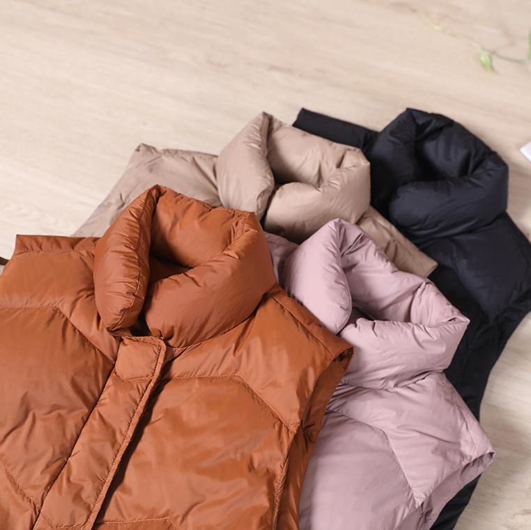 Warm pink down coat winter Loose fitting womens parka stand collar zippered Jackets - SooLinen