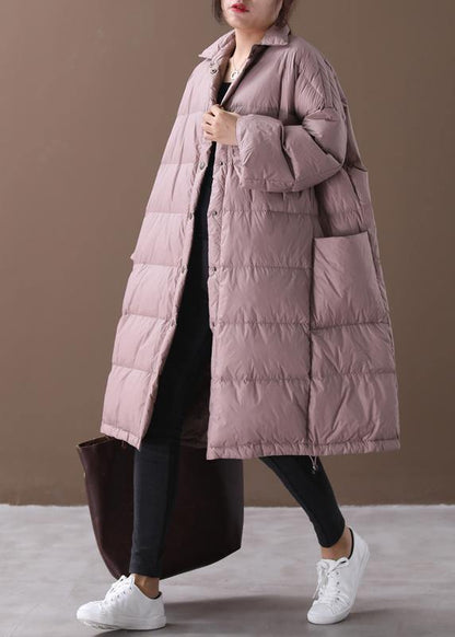 Warm plus size down jacket coats pink stand collar Large pockets duck down coat - SooLinen