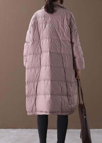 Warm plus size down jacket coats pink stand collar Large pockets duck down coat - SooLinen