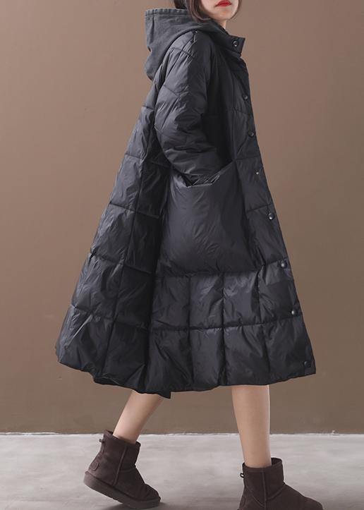 Warm plus size down jacket hooded coats black winter Parkas - SooLinen