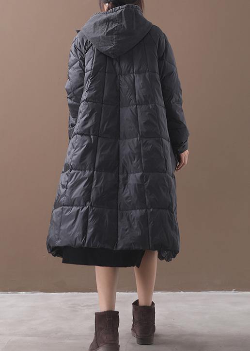 Warm plus size down jacket hooded coats black winter Parkas - SooLinen