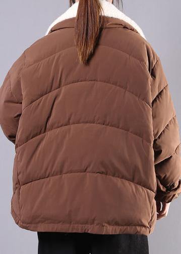 Warm plus size down jacket lapel coats chocolate pockets zippered winter parkas - SooLinen
