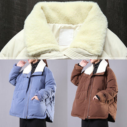 Warm plus size down jacket lapel coats chocolate pockets zippered winter parkas - SooLinen