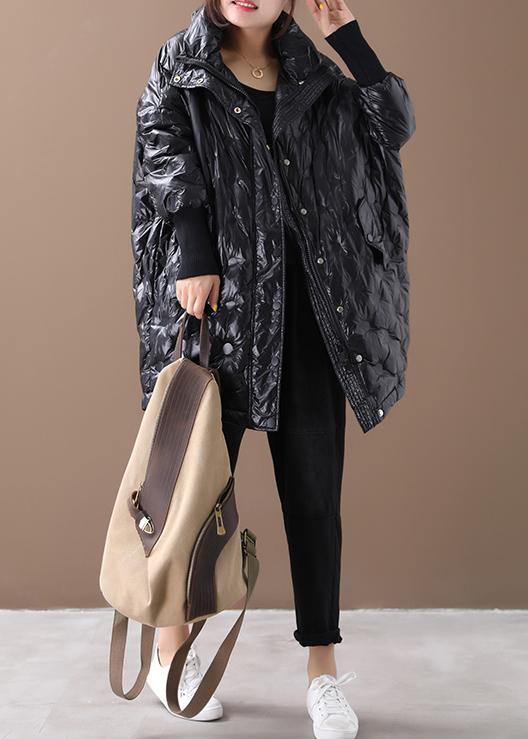 Warm plus size jackets coats black stand collar zippered goose Down coat - SooLinen