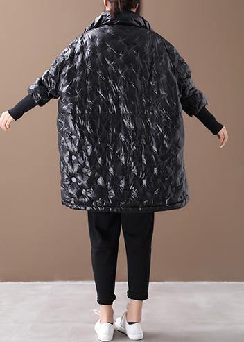 Warm plus size jackets coats black stand collar zippered goose Down coat - SooLinen