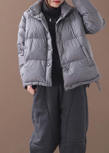 Warm plus size snow jackets winter outwear black stand collar drawstring duck down coat - SooLinen