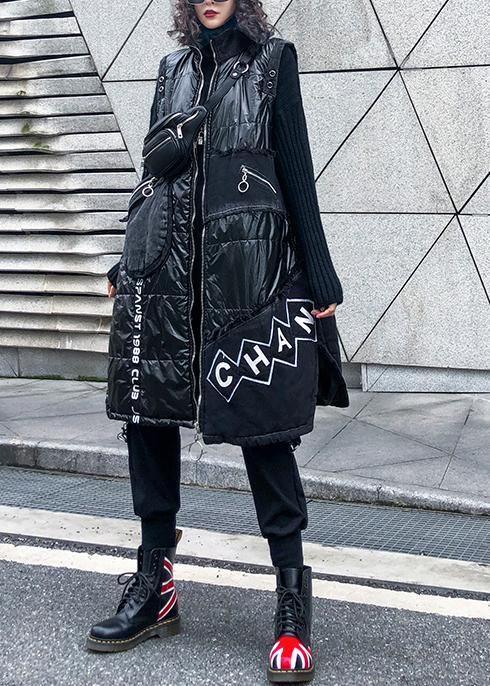 Warm plus size warm winter outwear black stand collar sleeveless patchwork Parkas - SooLinen