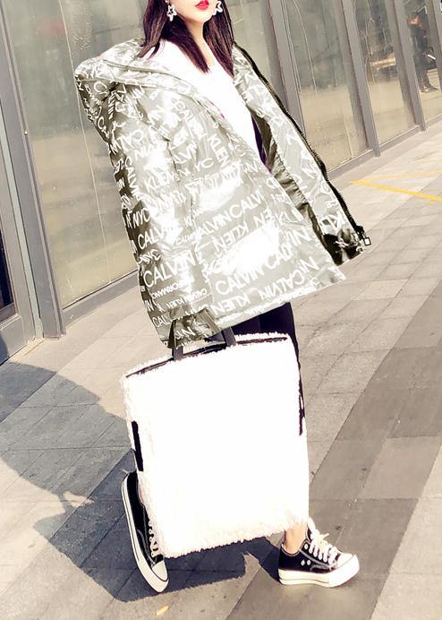Warm silver Letter warm winter coat plus size down jacket hooded pockets New coats - SooLinen