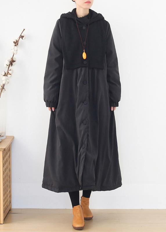 Warm trendy plus size down overcoat black hooded patchwork Parkas for women coats - SooLinen