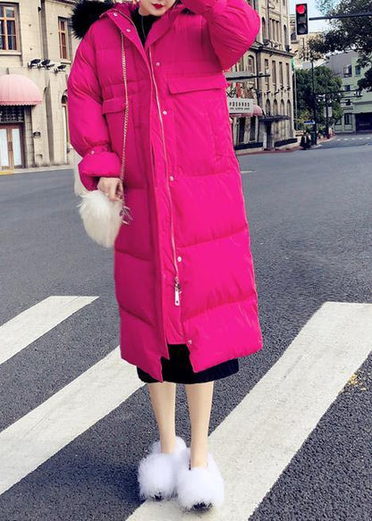 Warm trendy plus size winter jacket overcoat rose hooded zippered duck down coat - SooLinen