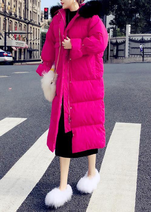 Warm trendy plus size winter jacket overcoat rose hooded zippered duck down coat - SooLinen