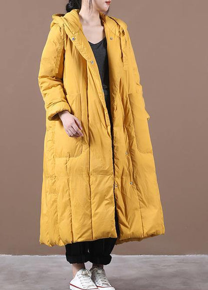 Warm yellow warm winter coat plus size clothing down jacket hooded Large pockets Elegant coats - SooLinen