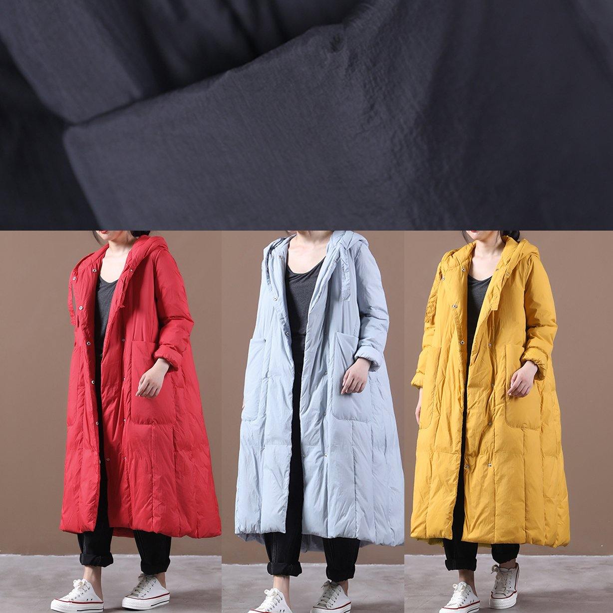 Warm yellow warm winter coat plus size clothing down jacket hooded Large pockets Elegant coats - SooLinen