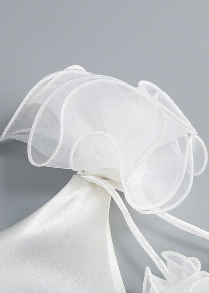 White Backless Solid Silk Party Dress Zippered Summer