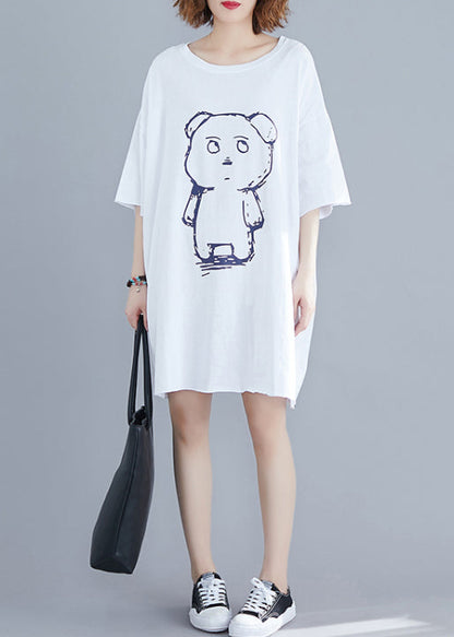 White Bear Print Cotton Holiday Dress Oversized Summer