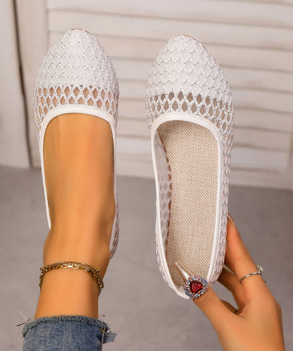 White Breathable Mesh Casual Splicing Penny Loafers