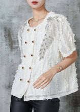 Load image into Gallery viewer, White Chiffon Shirts Double Breast Zircon Summer