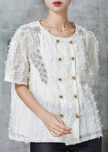 Load image into Gallery viewer, White Chiffon Shirts Double Breast Zircon Summer