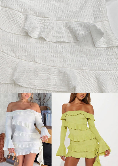 White Cold Shoulder Patchwork Ribbon Mid Dress Long Sleeve