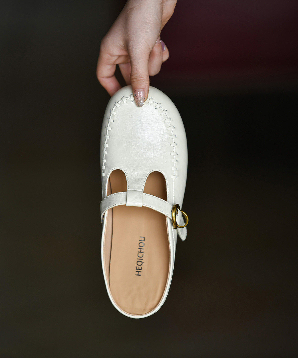White Cowhide Leather Comfortable Hollow Out Thong Sandals