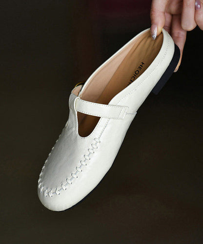 White Cowhide Leather Comfortable Hollow Out Thong Sandals