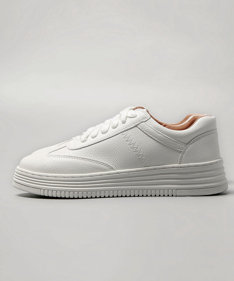 White Cowhide Leather Splicing Flat Feet Shoes Lace Up