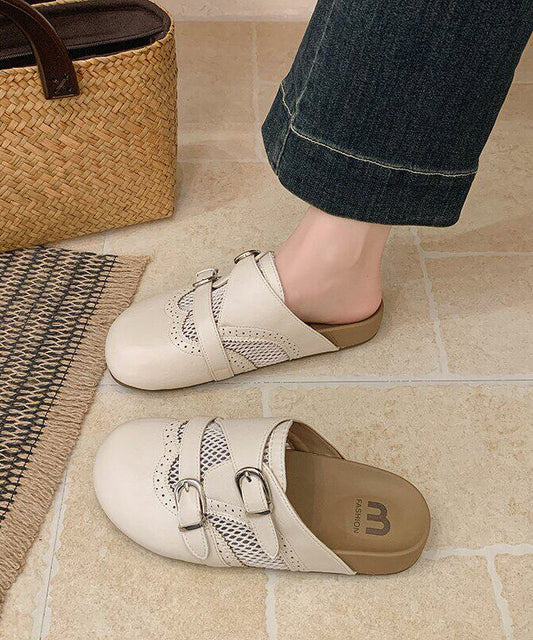 White Faux Leather Vintage Hollow Out Thong Sandals