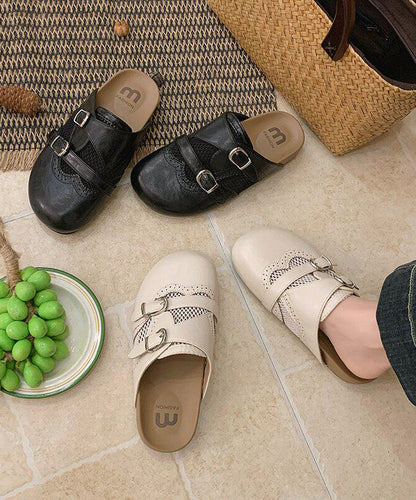 White Faux Leather Vintage Hollow Out Thong Sandals