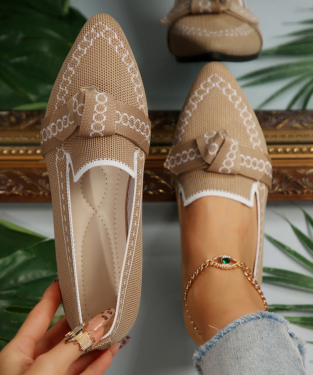 White Flat Shoes For Women Splicing Breathable Mesh Pointed Toe