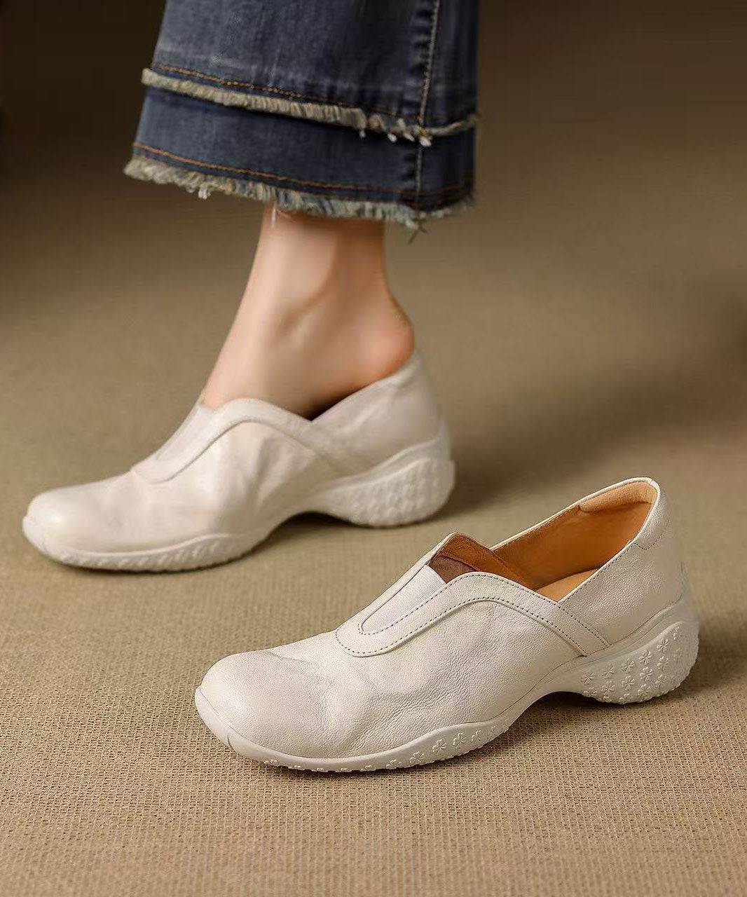 White Flat Shoes Platform Sheepskin DIY Flat Shoes For Women