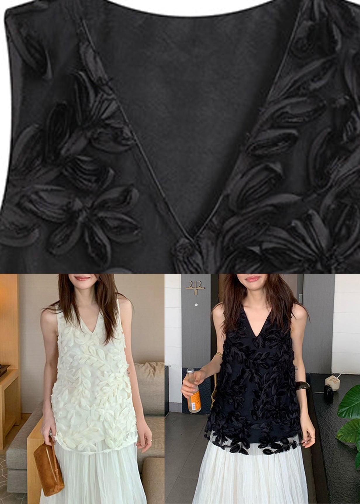 White Floral Solid Tulle Tops Summer