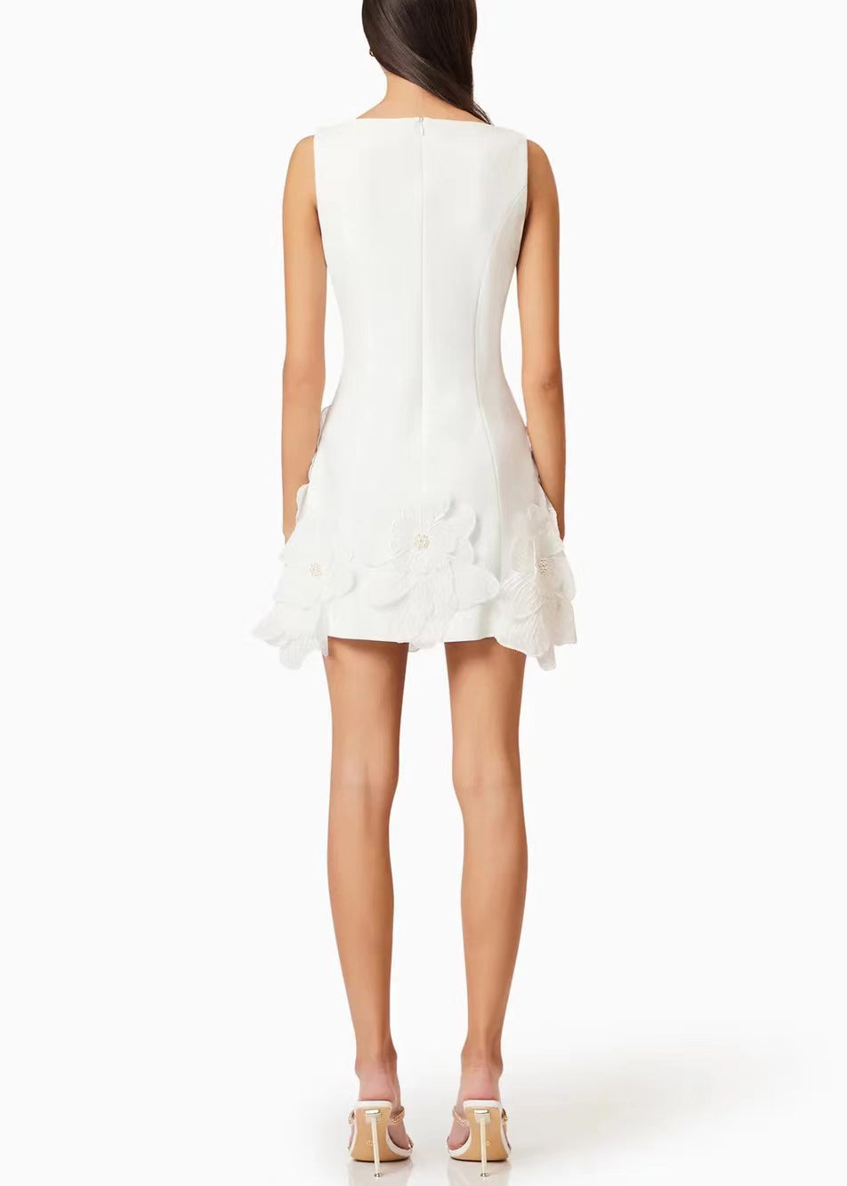 White High Waist Cotton Mini Dress Zippered Sleeveless