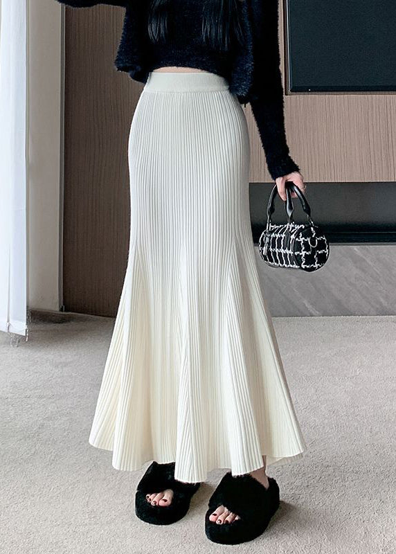 White High Waist Patchwork Solid Knit Maxi Skirt
