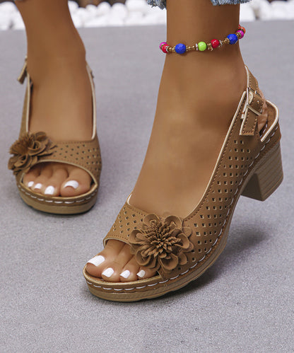 White Hollow Out Floral Splicing Women Chunky Sandals