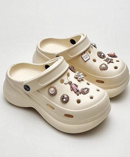 White Hollow Out Platform Flip Flops
