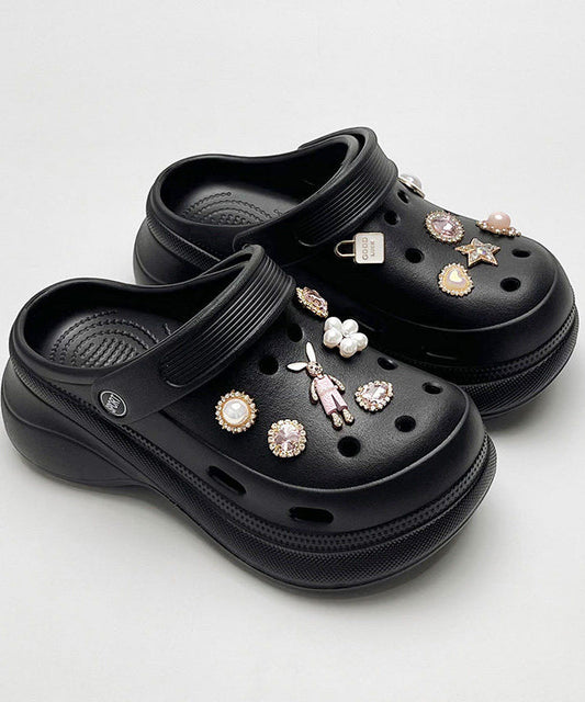 White Hollow Out Platform Flip Flops
