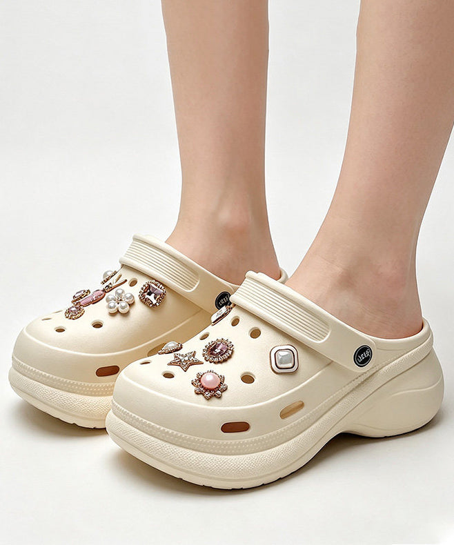 White Hollow Out Platform Flip Flops