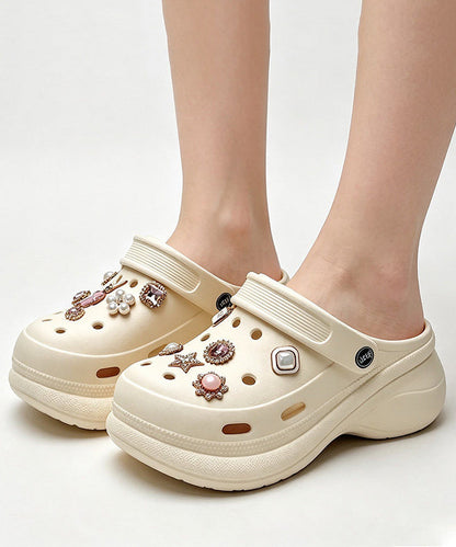 White Hollow Out Platform Flip Flops