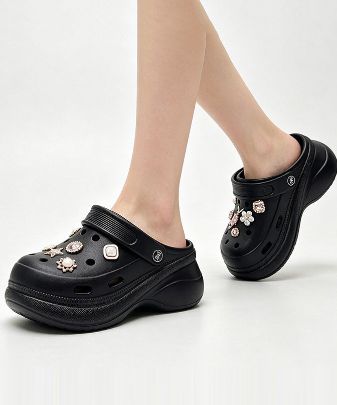 White Hollow Out Platform Flip Flops