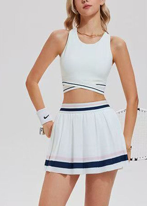 White Hollow Out Tennis Sportswear Two-Piece Set Summer