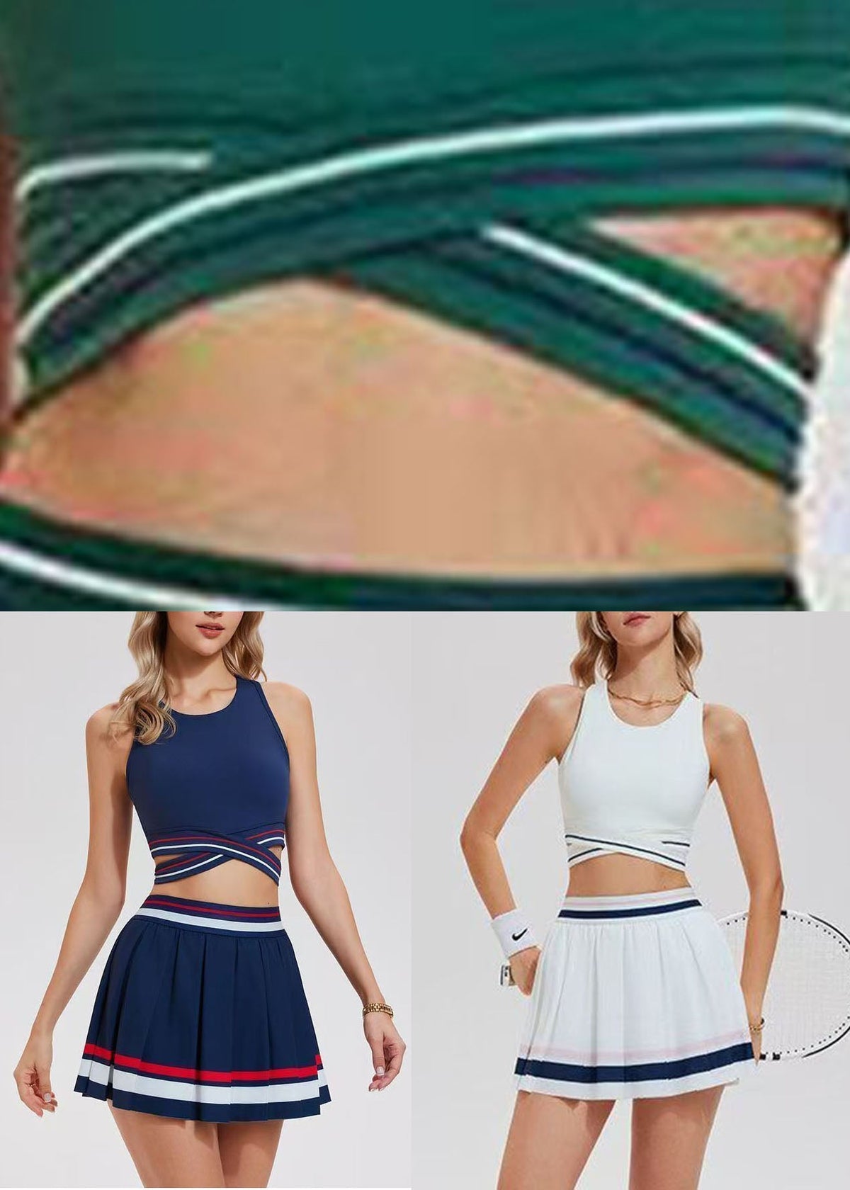 White Hollow Out Tennis Sportswear Two-Piece Set Summer