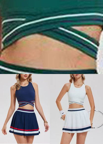 White Hollow Out Tennis Sportswear Two-Piece Set Summer