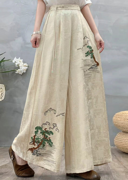 White Jacquard Silk Straight Pants Embroidered Draping Spring