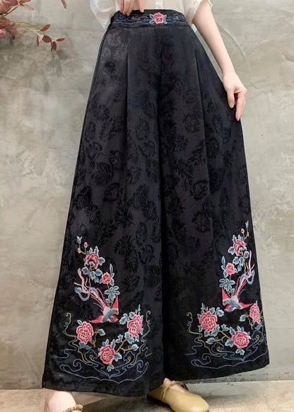 White Jacquard Silk Wide Leg Pants Embroidered Spring