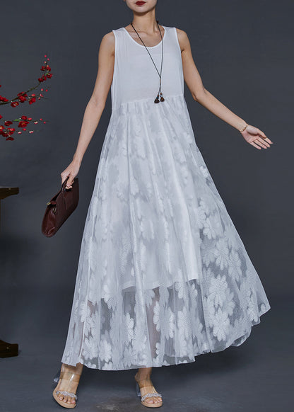 White Lace Dress Embroidered Exra Large Hem Sleeveless